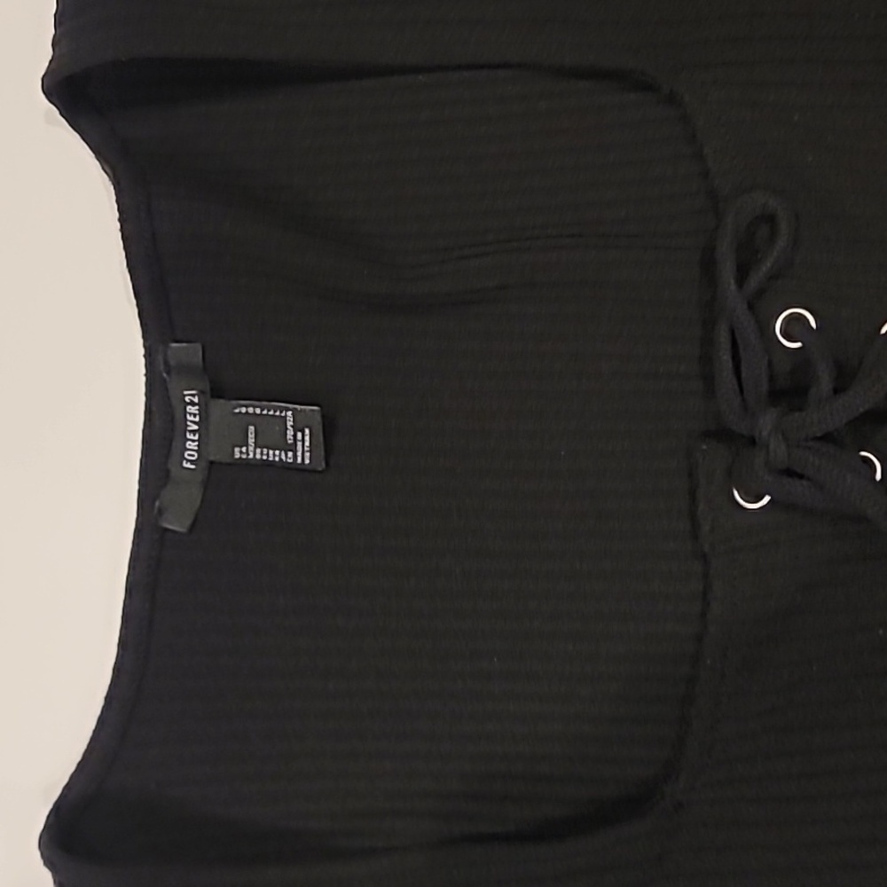 Forever 21 Lace Up Ribbed Bodysuit Top Black Large - Picture 6 of 12